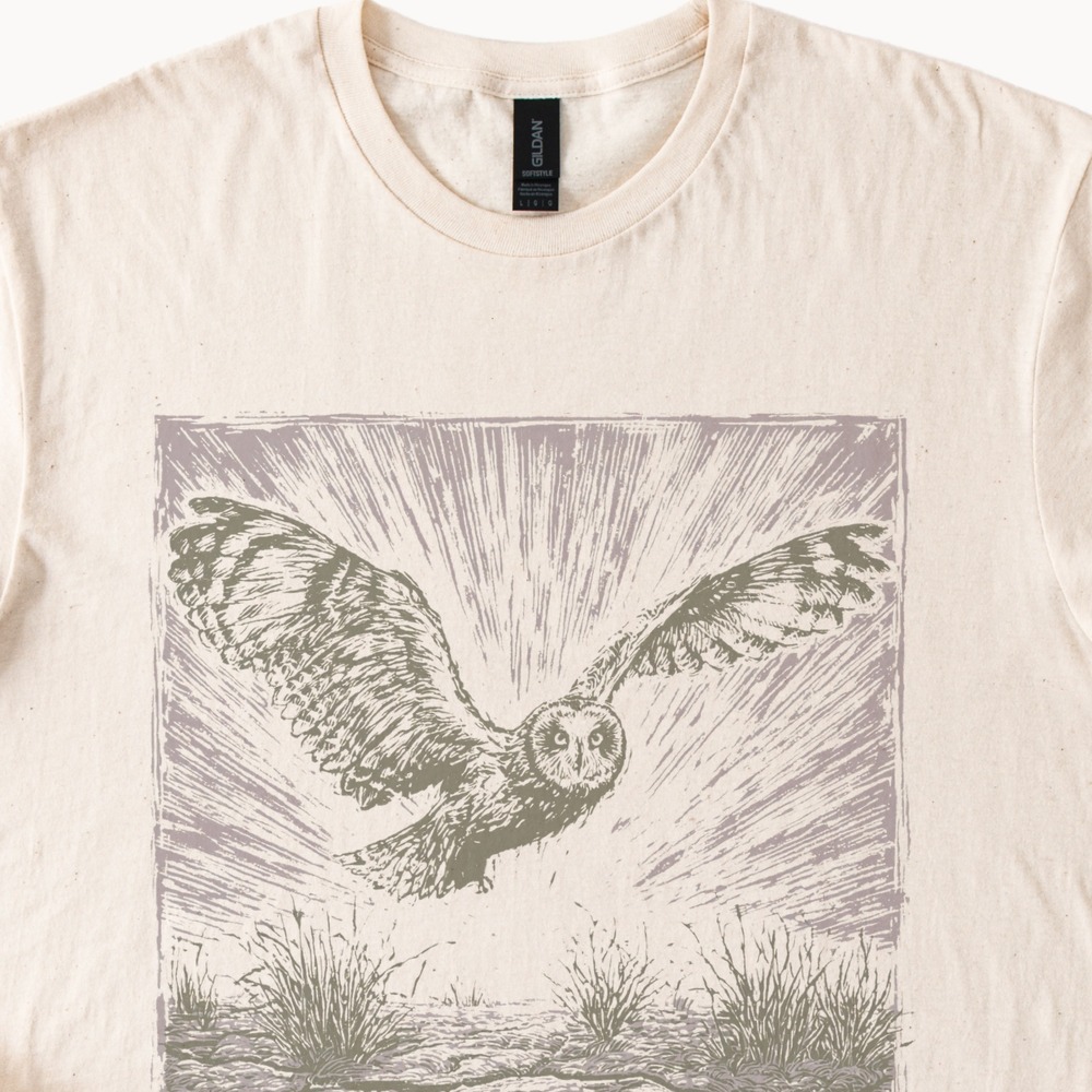 Woodcut Owl Design Linocut Style Graphic Tee